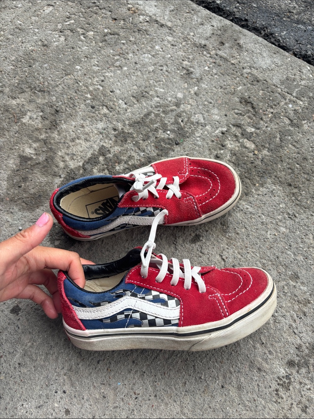 Vans Kids Red and Blue Checkerboard Old Skool Sneakers